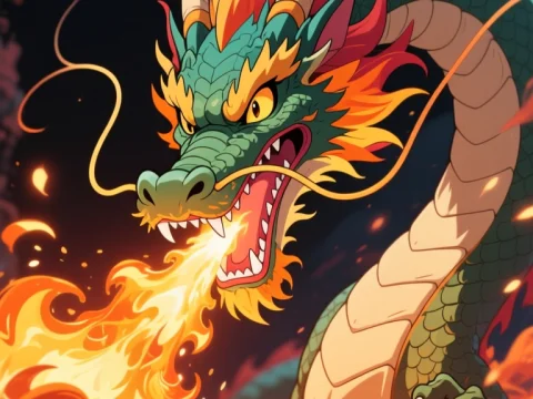 Fiery Asian Dragon Breathing Flames