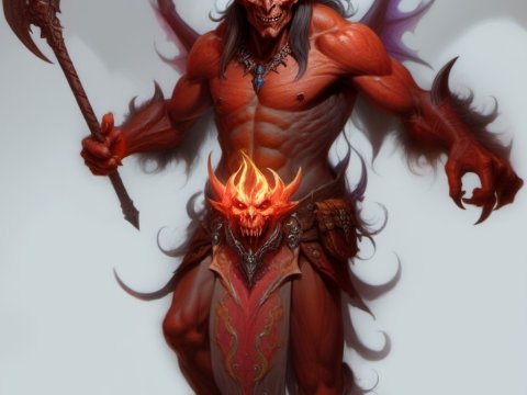 Fiery Demon Warrior with Horns and Wings