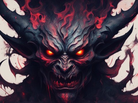 Fiery Demon with Glowing Eyes and Horns