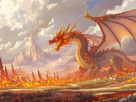 Fiery Dragon Amidst a Burning Landscape