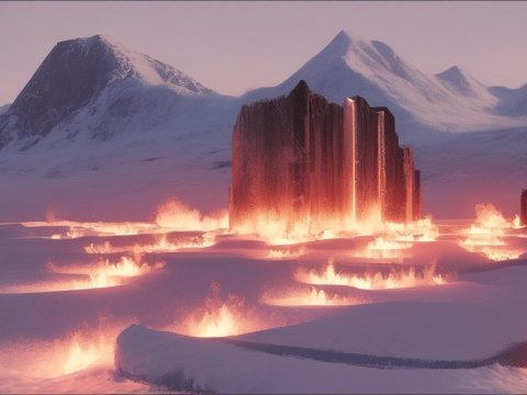 Fiery Eruptions Amid Snowy Mountains