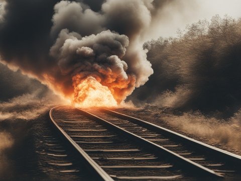 Fiery Explosion on Railway Tracks in Forest