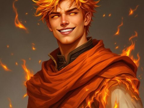 Fiery Fantasy Male Character with Flaming Hair