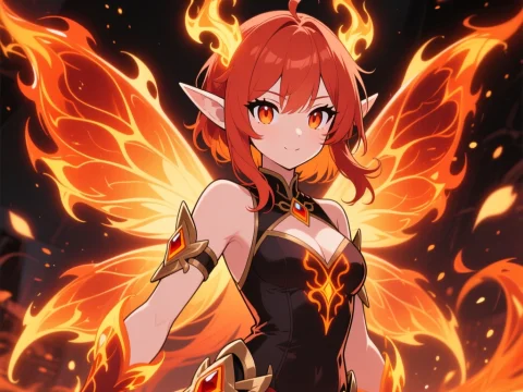 Fiery Flame Fairy with Glowing Wings