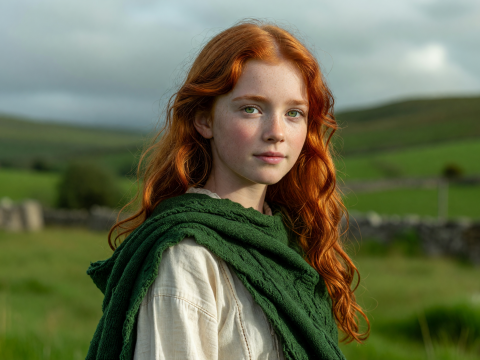 Fiery Irish Maiden in Traditional Attire