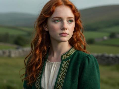 Fiery Irish Redhead Portrait in Traditional Attire