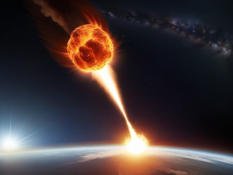 Fiery Meteor Impacting Earth from Space