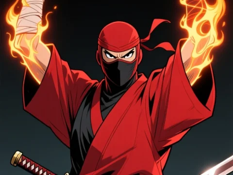 Fiery Ninja Warrior with Flaming Arms