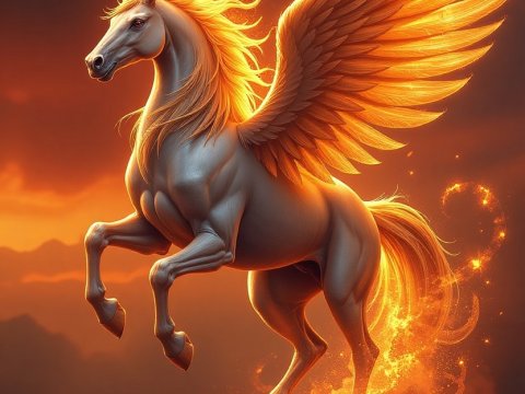 Fiery Pegasus with Glowing Phoenix Wings