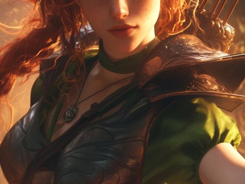 Fiery Red-Haired Archer in Detailed Leather Armor