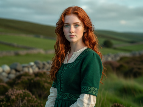 Fiery Red-Haired Irish Lass in Traditional Dress