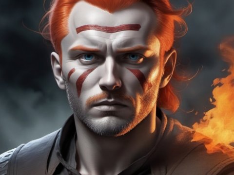 Fiery Red-Haired Warrior with Tribal Face Paint
