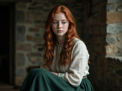 Fiery Redhead Celtic Portrait in Traditional Attire