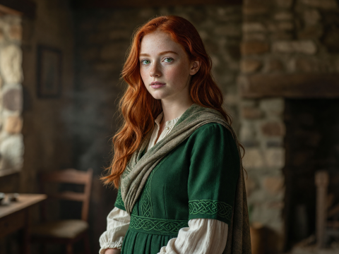 Fiery Redhead in Celtic-Inspired Attire