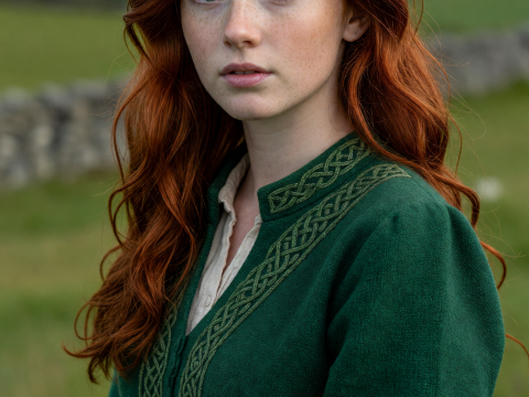 Fiery Redhead Irish Lass in Traditional Celtic Attire