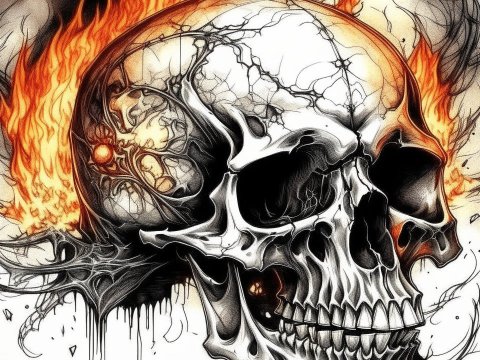 Fiery Skull Illustration with Intricate Details
