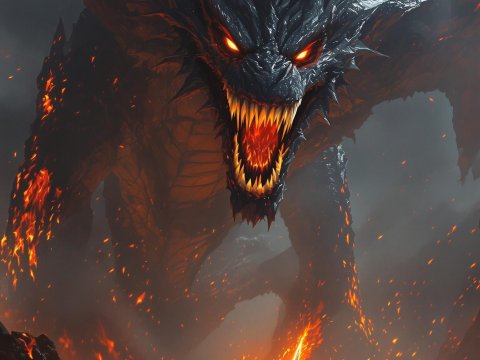 Fiery Standoff Between Warrior and Giant Dragon