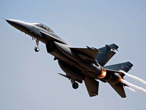 Fighter Jet Taking Off with Afterburners Engaged