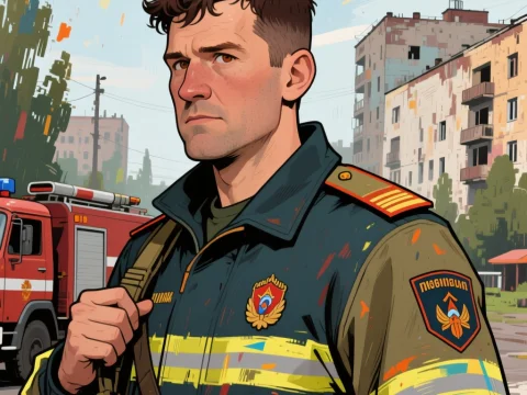 Firefighter Captain in Pripyat Urban Scene
