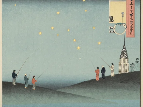 Fishing for Glowing Stars Over Hills