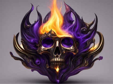 Flaming Skull with Purple Ethereal Flames