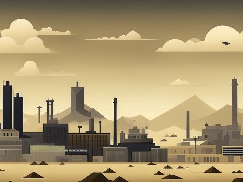 Flat Desert-Themed Industrial Cityscape Illustration