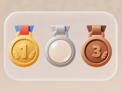 Flat UI Style Gold, Silver, and Bronze Medals