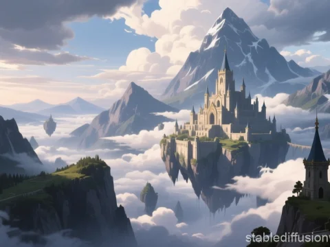 Floating Castle in a Mystical Mountain Landscape