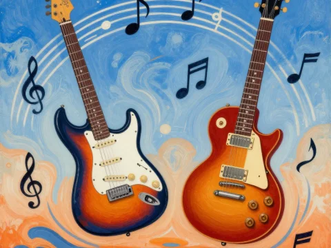 Floating Electric Guitars with Musical Notes