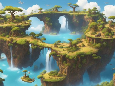 Floating Islands with Waterfalls in a Fantasy Landscape