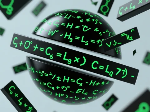 Floating Sphere with Glowing Chemical Formulas