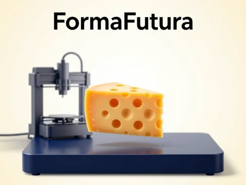 Floating Swiss Cheese Slice on Modern Platform