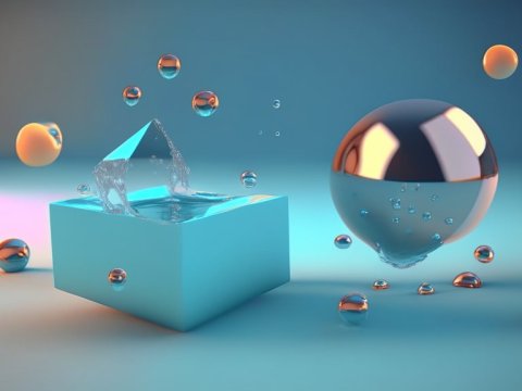 Floating Transparent and Reflective 3D Geometric Objects