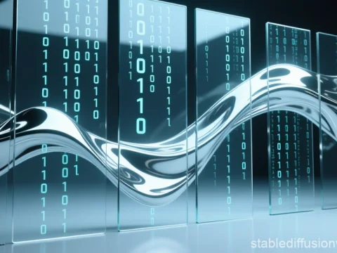 Flowing Binary Code on Transparent Glass Panels