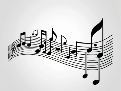 Flowing Musical Notes on Staff Lines