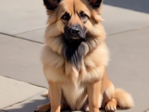 Fluffy German Shepherd Sitting Outdoors