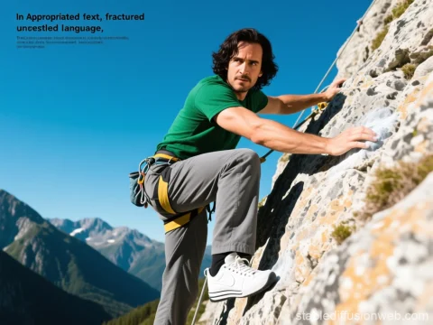 Focused Male Rock Climber Scaling Mountain Cliff