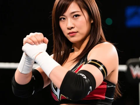 Focused Professional Female Wrestler in Ring