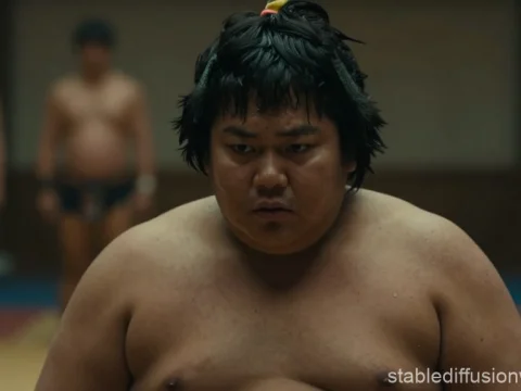 Focused Sumo Wrestler Preparing for Match