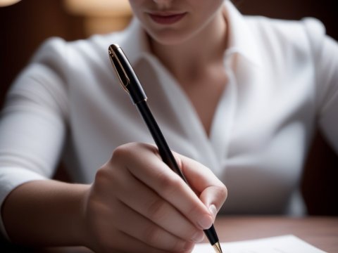Focused Woman Writing with Elegant Pen