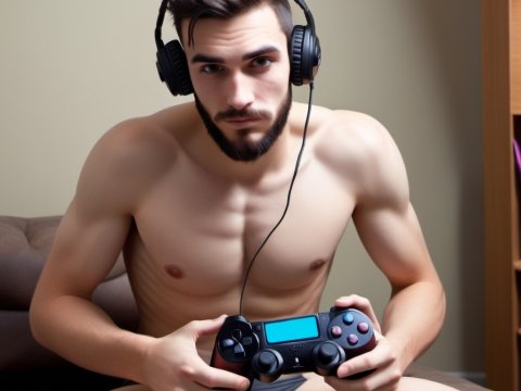 Focused Young Man Playing Video Games with Headphones