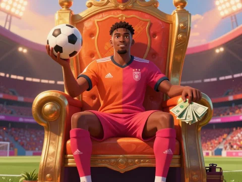 Football Star Sitting on Golden Throne in Stadium