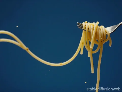 Fork Twirling Spaghetti Against Blue Background