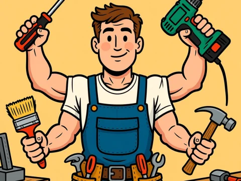 Four-Armed Craftsman Holding Various Tools