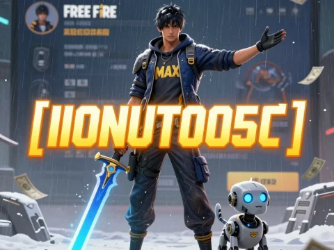 Free Fire Character with Glowing Sword and Robot Companion
