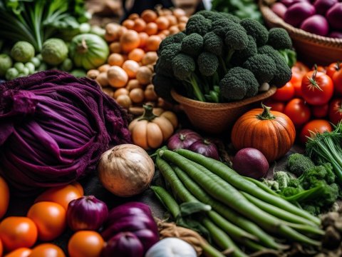 Fresh Assortment of Colorful Vegetables at a Farmers Market