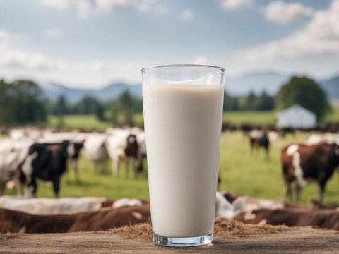 Fresh Glass of Milk with Pasture Background