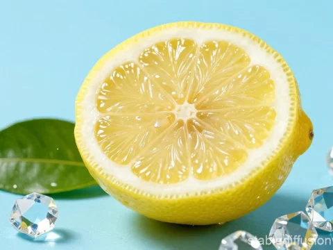 Fresh Lemon Half with Crystal Drops on Blue Background