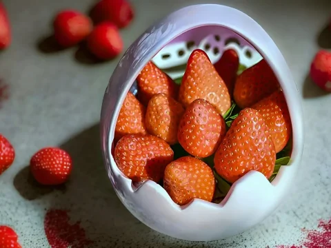 Fresh Strawberries in a Unique White Bowl