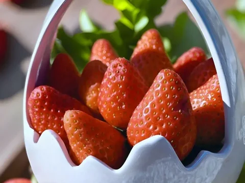 Fresh Strawberries in a White Basket